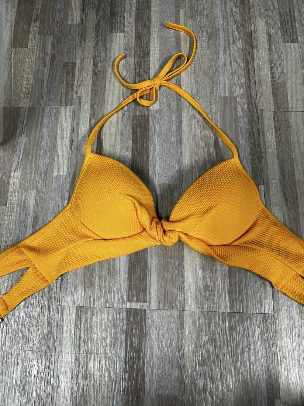 Shade & Shore Bikini Top Womens 34B Yellow Texted Underwire